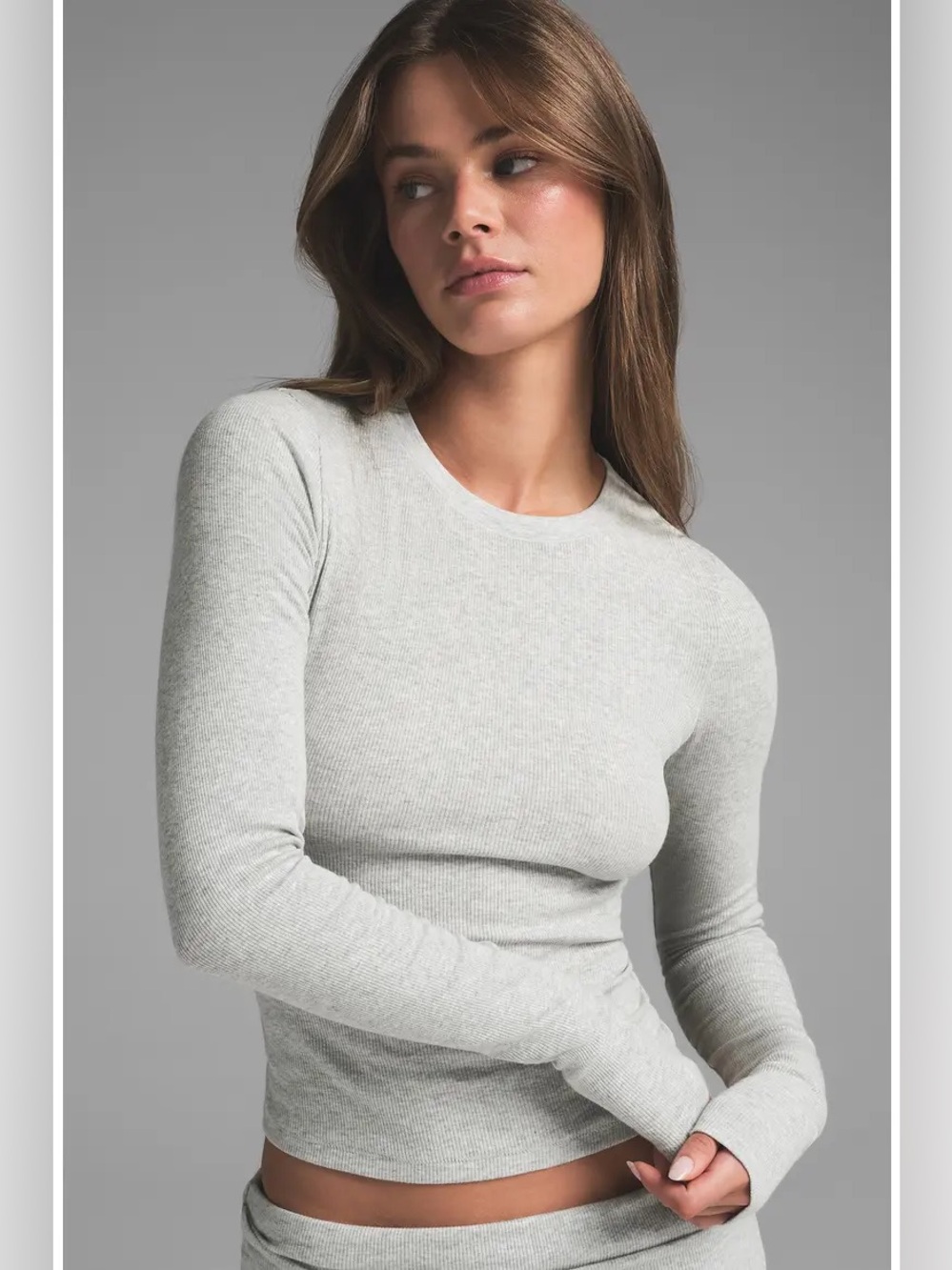 Skims Cotton Rib Long Sleeve T-Shirt Light Heather Grey Size XL